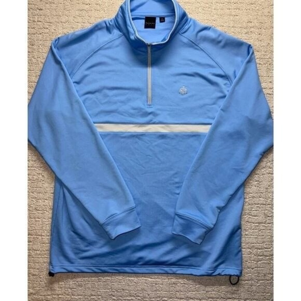Dunning Golf‎ 1/4 Zip Pullover Mens XL Blue Striped Performance Golf Sweater